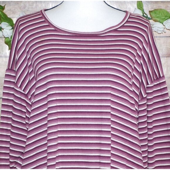 Bobbie Brooks Ladies Knit Shirt Top Size XL Purple Striped Long Sleeve Henley St - Picture 2 of 8